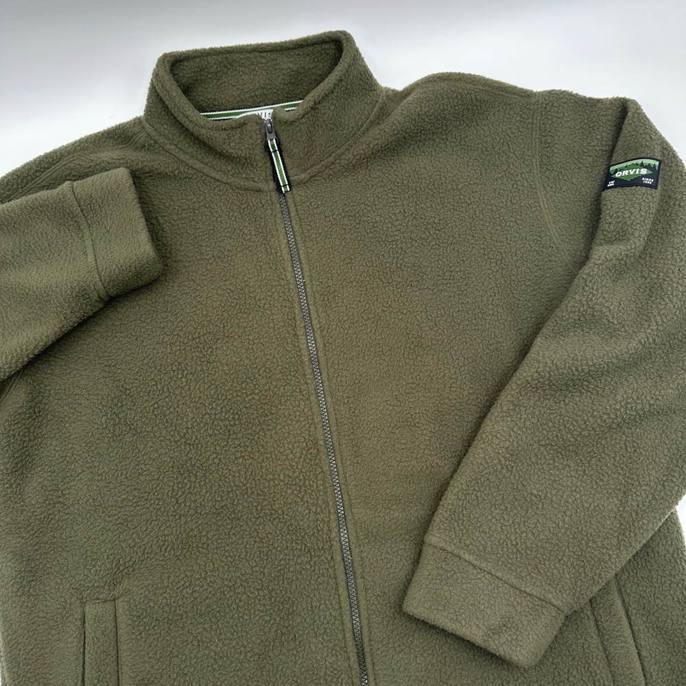 Orvis Classic Collection Mens Large Olive Green Full Zip Sherpa Fleece Jacket